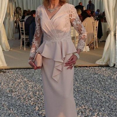 Pink sheath lace mother of bride and groom dress evening dress