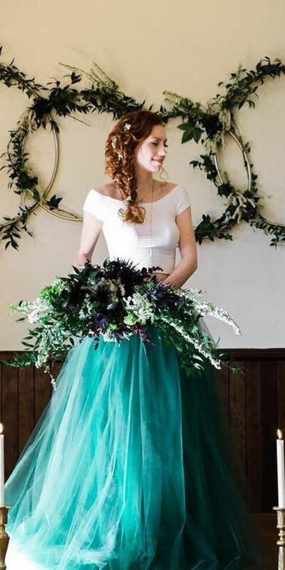 Two Pieces Green Simple Wedding Dress Bridal Dress