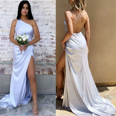 One Shoulder Slit Side Prom Dresses Bridesmaid Dresses 