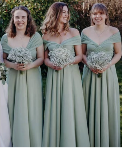 Sage Off Shoulder Bridesmaid Dresses for Wedding Party