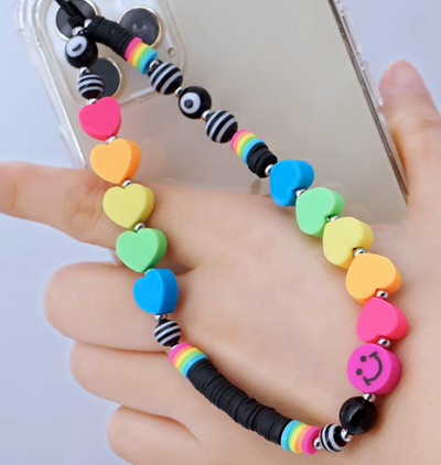 RETRO RAINBOW HEART PHONE STRAP