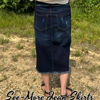 TINSLEY FRAYED & DISTRESSED DARK INDIGO MID LENGTH DENIM SKIRT - Thumbnail 1