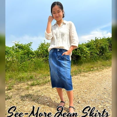 Lexi mid length indigo denim skirt