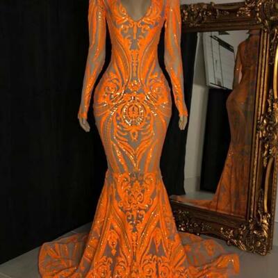 Sparkly elegant mermaid orange glitter prom dresses - Thumbnail 1
