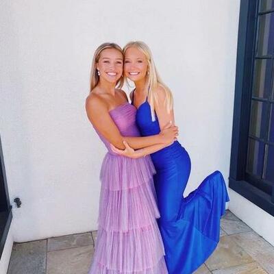 Strapless purple tulle long prom dresses, formal evening dresses - Thumbnail 5