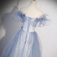 Blue Tulle Long Prom Dresses, Cute A-Line Blue Evening Dresses - Thumbnail 4