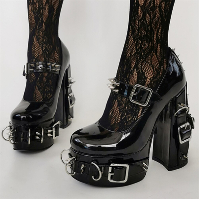 Gothic Black Rivet Cosplay Pumps