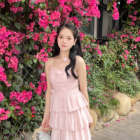 Rose Pastel Pink Pantone Beautiful Elegant Fairy Spring Summer Strap Chiffon Dress Sundress & Cardigan Two Piece Set - Thumbnail 3