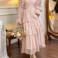 Rose Pastel Pink Pantone Beautiful Elegant Fairy Spring Summer Strap Chiffon Dress Sundress & Cardigan Two Piece Set - Thumbnail 5