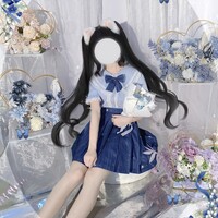 Stardust Midnight Navy Blue Stars Pattern Japanese School Student Uniform Seifuku Cosplay Mini Short Skirt with Pockets - Thumbnail 2