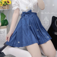 Stardust Midnight Navy Blue Stars Pattern Japanese School Student Uniform Seifuku Cosplay Mini Short Skirt with Pockets - Thumbnail 7