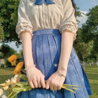 Stardust Midnight Navy Blue Stars Pattern Japanese School Student Uniform Seifuku Cosplay Mini Short Skirt with Pockets - Thumbnail 9