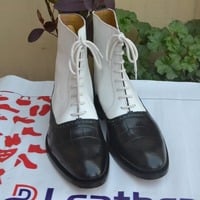 Black White Crocodile Texture Leather Ankle High Lace up Dress Boot For Men - Thumbnail 1