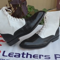 Black White Crocodile Texture Leather Ankle High Lace up Dress Boot For Men - Thumbnail 2