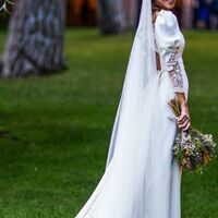 Simple Sheath Lace Long Sleeve Beach Boho Wedding Dress Bridal Dress - Thumbnail 2