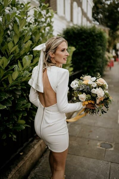 Simple Sheath Long Sleeve Mini Short Beach Boho Wedding Dress Bridal Dress