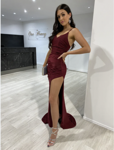 Prom Dresses Slit Side Maroon for Women