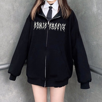 Harajuku Autumn Women Hooded Sweatshirt Zipper Butterfly Print Long Sleeve Hoodie Jacket - Thumbnail 4