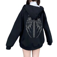 Harajuku Autumn Women Hooded Sweatshirt Zipper Butterfly Print Long Sleeve Hoodie Jacket - Thumbnail 5