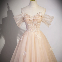 Cute Flowers Tulle Long Prom Dresses, Off Shoulder Evening Dresses - Thumbnail 2