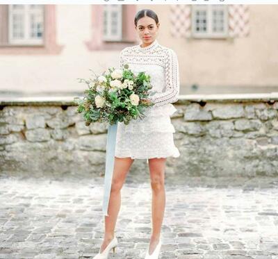 Simple  Lace Long Sleeve Mini Short Beach Boho Wedding Dress Bridal Dress