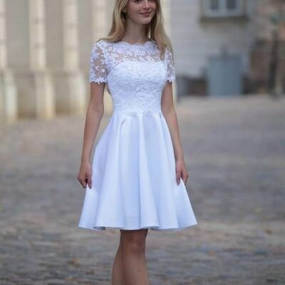 Simple a line lace mini short beach boho wedding dress bridal dress
