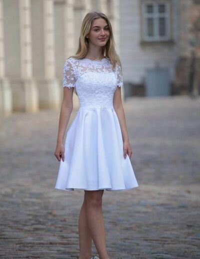 Simple A Line Lace Mini Short Beach Boho Wedding Dress Bridal Dress