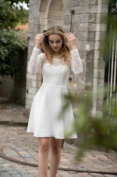 Simple A Line Lace Mini Short Beach Boho Wedding Dress Bridal Dress