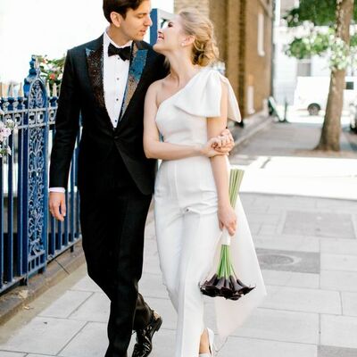 Simple one shoulder beach boho wedding jumpsuit bridal jumpsuit