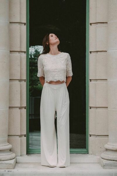 Simple Lace Two Pieces Beach Boho Wedding Jumpsuit Bridal Jumpsuit