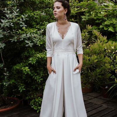 Simple chiffon with a jacket beach boho wedding jumpsuit bridal jumpsuit