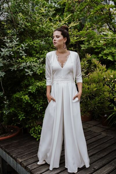Simple Chiffon with a Jacket Beach Boho Wedding Jumpsuit Bridal Jumpsuit