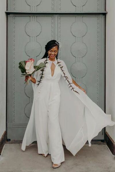 Simple Chiffon with a Shawl Beach Boho Wedding Jumpsuit Bridal Jumpsuit