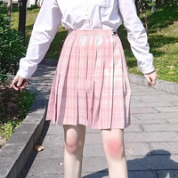 Plaid Pink Cherry Blossom Sakura Sweet Cute Japanese Student Sailor Uniform Seifuku White Shirt & Skirt & Bow Tie Set - Thumbnail 5