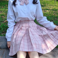 Plaid Pink Cherry Blossom Sakura Sweet Cute Japanese Student Sailor Uniform Seifuku White Shirt & Skirt & Bow Tie Set - Thumbnail 9