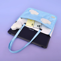 Pastel Sky Blue Collecting Clouds Fluffy Cute Plush Leather Women Messenger Shoulder Large Capacity Tote Bag - Thumbnail 3