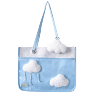 Pastel Sky Blue Collecting Clouds Fluffy Cute Plush Leather Women Messenger Shoulder Large Capacity Tote Bag - Thumbnail 4