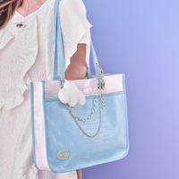 Pastel Sky Blue Collecting Clouds Fluffy Cute Plush Leather Women Messenger Shoulder Large Capacity Tote Bag - Thumbnail 6