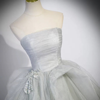 Gray Strapless Long Formal Dress, Gray Tulle Evening Dress Party Dress - Thumbnail 2
