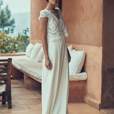 Simple chiffon two pieces lace beach boho wedding dress bridal dress