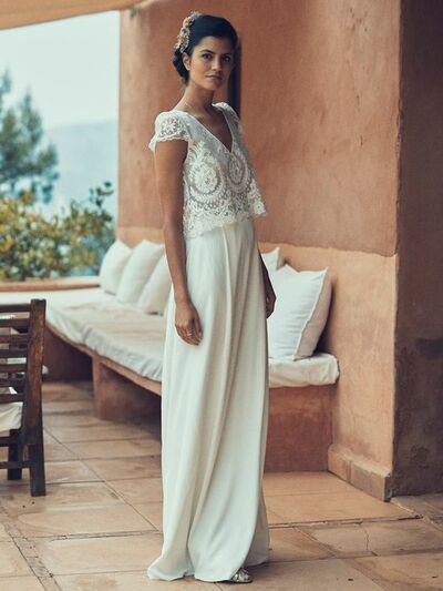 Simple Chiffon Two Pieces Lace Beach Boho Wedding Dress Bridal Dress