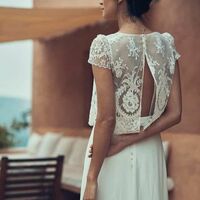Simple Chiffon Two Pieces Lace Beach Boho Wedding Dress Bridal Dress - Thumbnail 1