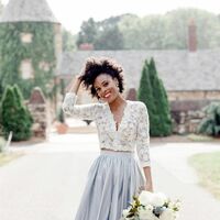 Simple Two Pieces White and Blue Lace Beach Boho Wedding Dress Bridal Dress - Thumbnail 1