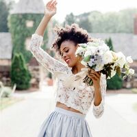 Simple Two Pieces White and Blue Lace Beach Boho Wedding Dress Bridal Dress - Thumbnail 2