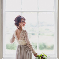 Simple White and Grey A Line Chiffon Lace Beach Boho Wedding Dress Bridal Dress - Thumbnail 1