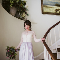 Simple White and Grey A Line Chiffon Lace Beach Boho Wedding Dress Bridal Dress - Thumbnail 3