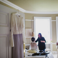 Simple White and Grey A Line Chiffon Lace Beach Boho Wedding Dress Bridal Dress - Thumbnail 5