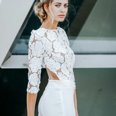 Simple sheath lace half sleeve beach boho wedding dress bridal dress