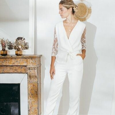 Simple sheath lace beach boho wedding jumpsuit bridal jumpsuits