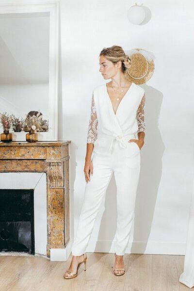 Simple Sheath Lace Beach Boho Wedding Jumpsuit Bridal Jumpsuits